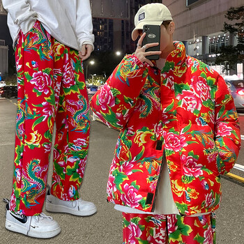 荔信东北加厚大花裤花棉袄套装网红ins超火潮流炸街棉衣大码(预售)
