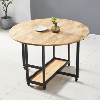 铭督实木桌子家用简约小户型圆形饭桌防水圆餐桌可移动多功能折叠圆桌
