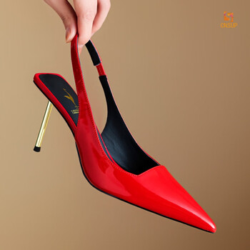 cnsup高端品牌小众设计感包头性感凉鞋女漆皮一字带后空百搭高跟鞋