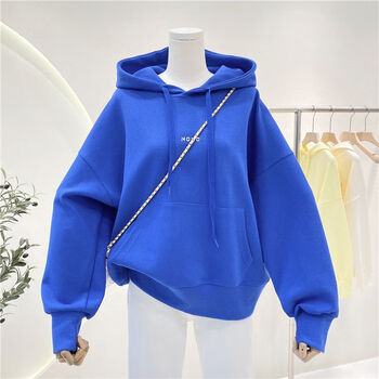 卫衣女春秋新款年纯色百搭抽绳显瘦套头上衣外套爆601克莱蓝色m码建议