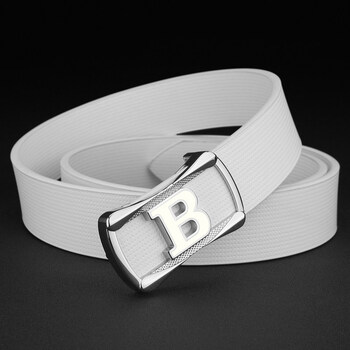 皮尔卡丹b字母皮带男士真皮平滑扣白色发型师腰带男韩版潮流休闲夜店