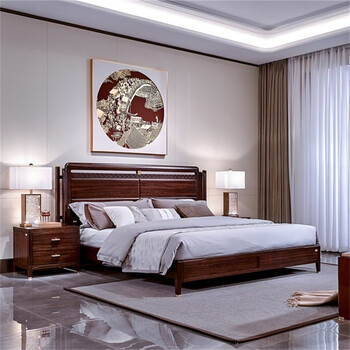 南洋胡氏鸿运系列he9930全实木大床双人床爱里古夷苏木新中式古典18m