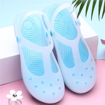 Dwayne 包头洞洞鞋女凉鞋女夏时尚外穿花园果冻韩版沙滩拖鞋滑坡跟外出 天蓝色 果冻纯色 38（偏小一码）