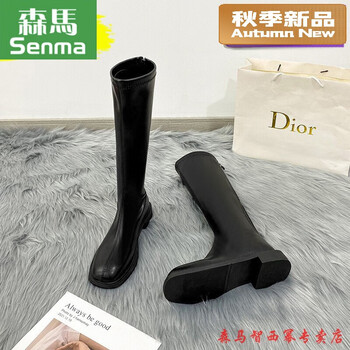 森馬长靴女秋季新款显瘦不过膝长筒靴2023年后拉链加绒骑士靴 黑色长款 38 女款