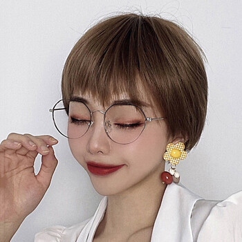 短发自然逼真发型波波头少女酷帅气中性造型中年bobo头全头套式 亚麻