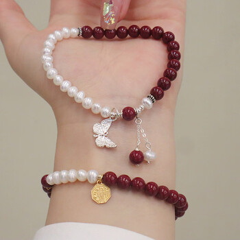 drck朱砂八卦手链新款手串珍珠银蝴蝶镜手饰复古中国风饰品高含量朱砂