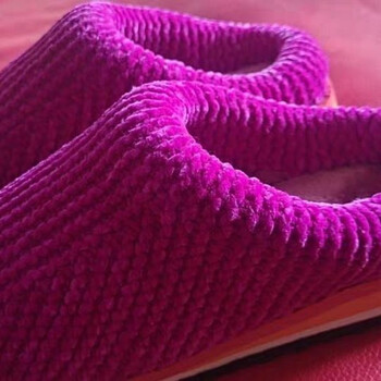 君吻  毛线鞋手工编织纯手工光泽绒毛线线拖鞋手工编织棉拖鞋女居家冬