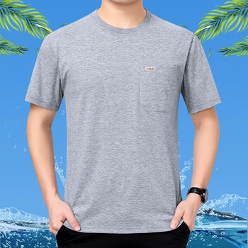 短袖t恤男父亲口袋大码中老年男体恤半袖棉打底汗衫灰色m48码100120斤