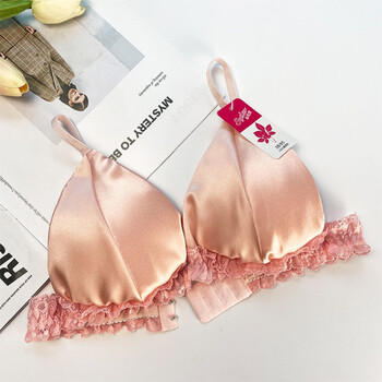 蚕夫人法式真丝内衣女薄款无钢圈桑蚕丝大胸显小ab杯性感春款 粉红色