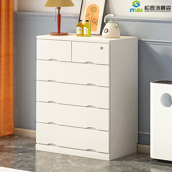 松园洛曼森 实木斗柜橱简约现代储物家具客厅卧室大容量五斗抽屉置物收纳柜 六斗 象牙白80*43*103cm