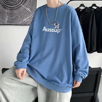 嘉晔圆领卫衣男青少年学生套头韩版潮流休闲帅气外套单件上衣服w蓝色m