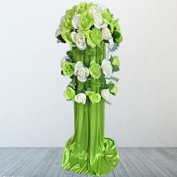 新款升降路引花篮开业活动花柱42头花引路拱门花门路引仿真花 墨绿色