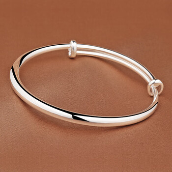 老凤祥银手镯女足银9999光面推拉实心简约素圈年轻款送女友礼物 9999