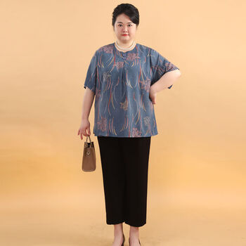 lksx胖太太加肥加大品牌服装特大码中老年女装夏季短袖t恤胖妈妈200斤