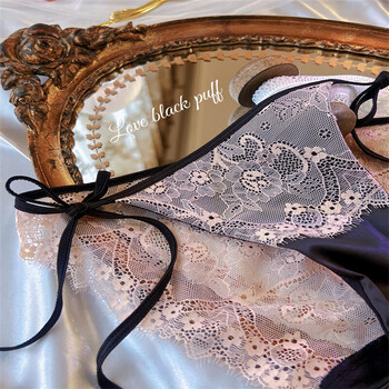 粉色禁药无痕轻奢复古缎拼睫毛蕾丝绑带镂空性感女人味内裤粉色禁药