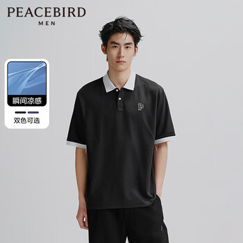 太平鸟男装【京东独家】POLO衫休闲夏刺绣polo衫休闲 黑色 XL