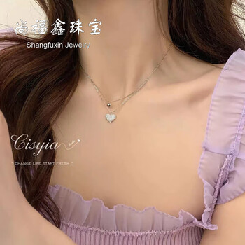 尚福鑫珠宝 银饰爱心项链女双层小清新森系小众轻奢锁骨链颈链2024年新款秋 爱心项链 925银