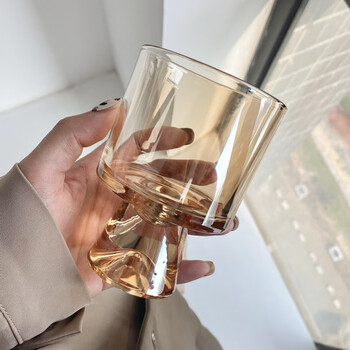 茶花谷艺术感的杯子ins高级感玻璃杯高脚冷饮杯果汁气泡杯咖啡杯喝水