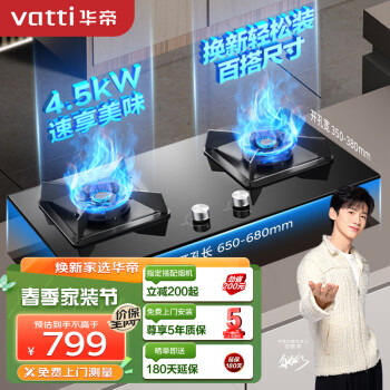 华帝（VATTI）燃气灶双灶台灶具 4.5kW高热效猛火嵌入式家用炉头可拆洗以旧换新JZT- i10059B（天然气）