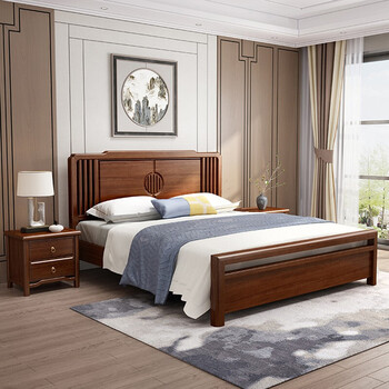 营顺实木床古典新中式双人床主卧轻奢实木床现代简约高档中式床床