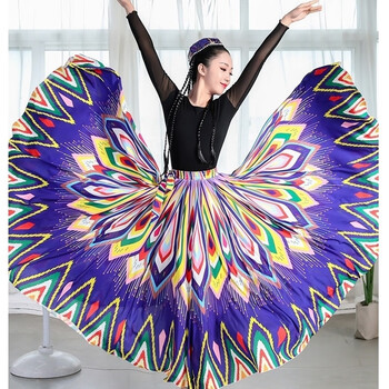 益乔新疆舞蹈服装女大摆裙碎花大摆半身裙720度新款舞裙子古典民族半