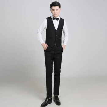 柠潮伴郎服兄弟团服男士衬衫套装结婚衣服西式礼服新郎迎亲结婚衣服 黑色马甲+白衬衫+西裤 ＋领结