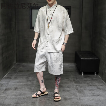 男士t恤>阿古拉尼艾尔>阿古拉尼艾尔中国风男装唐装冰丝套装夏季薄款
