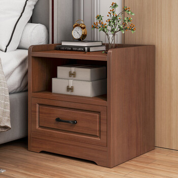 瑞象 新中式床头柜卧室简约现代床边柜深胡桃色迷你床头收纳储物柜 【基础款】单抽 深胡桃色