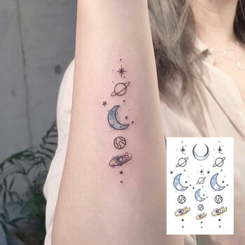 花臂少女tattoo 234 原宿星空月亮星星小清新可爱纹身贴一张3组p1遮疤痕贴纸1张 图片价格品牌报价 京东