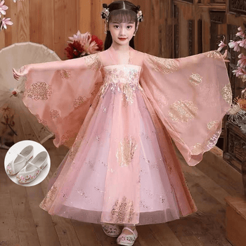 奢味春秋夏款古装女孩儿童汉服女童超仙古风襦裙大袖衫中大童演 粉色