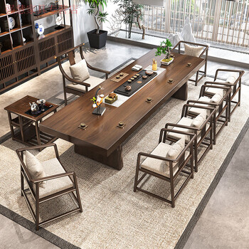 茶桌椅整套禅意泡茶茶几茶具整板原木组合接待茶台茶桌椅组合 茶桌2