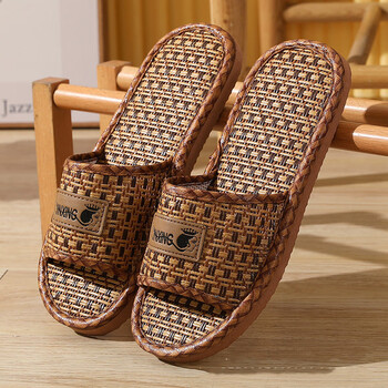 凉拖鞋男士夏季藤草编竹子女室内情侣家居家亚麻防滑夏 深棕色[女标]