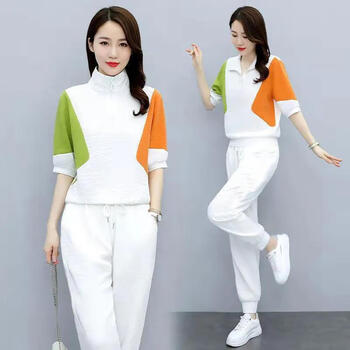 【特卖】年套装时尚洋气棉衣套装女夏装新款女装减龄运动 白色213#一套 L 建议101-115斤