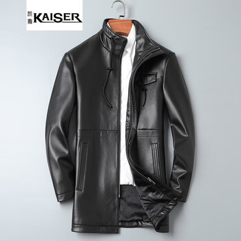 凯撒(kaiser)真皮皮衣男鹿纹绵羊皮海宁皮皮夹克中长款立领修身外套