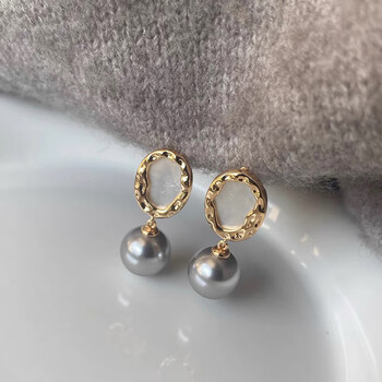 灰色珍珠耳环 925银针