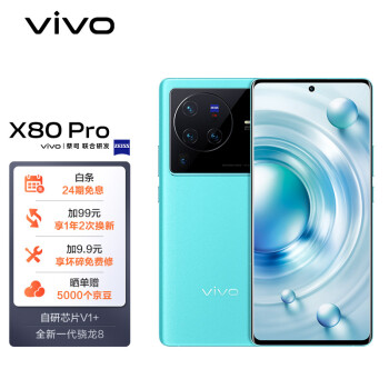 vivo X80 Pro 12GB+256GB 假日 新一代骁龙8 自研芯片V1+ 蔡司T*光学镜头 双电芯80W闪充 超声波指纹 5G手机