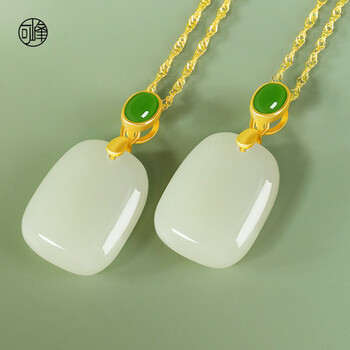 可峰和田玉925银镶嵌白玉平安无事吊坠女士玉石玉坠玉项链