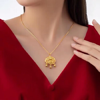 宁夫人黄金平安锁吊坠女999足金长命锁福字编绳款项链送女友情人节