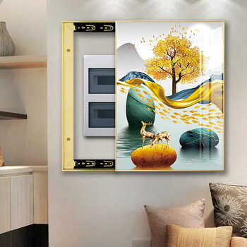 唤墙电表箱装饰画免打孔竖款现代简约配电箱遮挡壁画推拉式液压翻盖