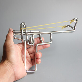 歆诗家创意工艺品纯手工304不锈钢皮筋枪纸弹枪钢丝枪7080后怀旧玩具