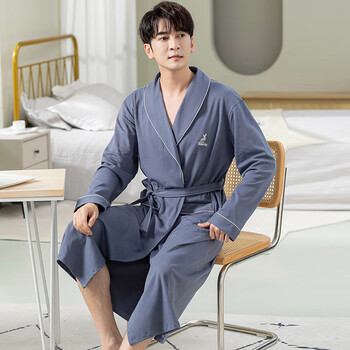 金号(king shore)男士睡袍男款春春款纯棉浴袍长袖大码长袍大气家居服