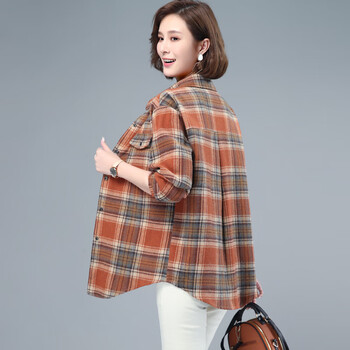 浅娜芬qiannafen迈帛格子长袖衬衫女春秋新款中年女装时尚休闲上衣