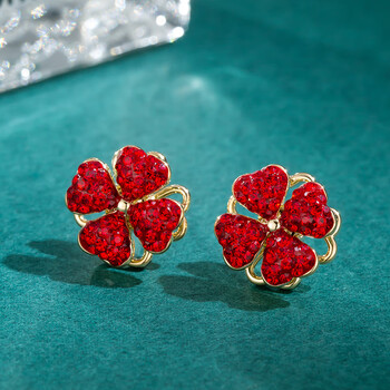 宜炫四叶草耳饰银耳钉耳环女2022年新款潮银小众设计感轻奢复古红