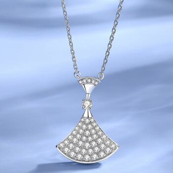 漫畔石珠宝定制玫瑰金色白金色大号满钻钻石小群子扇形扇子项链气质白