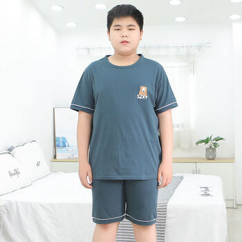 涟画3-16岁胖孩子夏天穿的胖童睡衣套装家居服薄款宽松短袖男童夏装