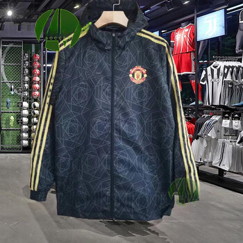 藏然2324曼联外套连帽足球服速干防风赛前热身训练服薄款冲锋曼联风衣
