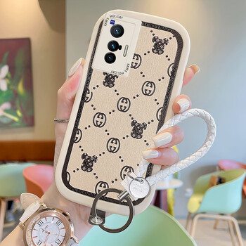 手机壳女款网红x60pro保护套x50新款个性x30创意p米白色小羊皮双g熊