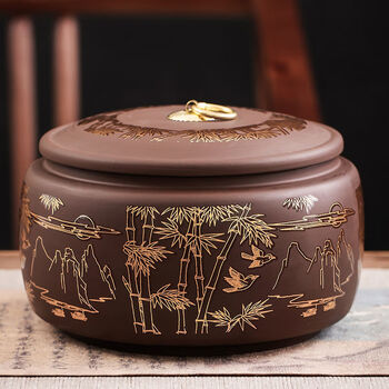 拓进德国进口品质中式紫砂茶叶罐陶瓷大号密封罐一斤装普洱茶包装盒红