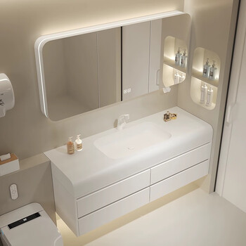 凸凸卫浴轻奢可丽耐一体盆浴室柜组合圆角橡木烤漆洗脸洗手盆定制洗漱