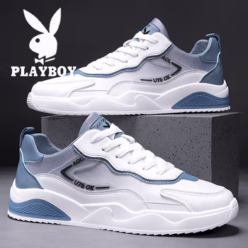 

花花公子春夏季男鞋2023新款休闲鞋男士百搭运动潮低帮板鞋透气小白鞋子男 白蓝CPL1228150 42码